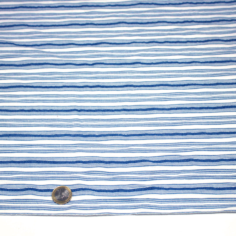 Tissu Seersucker coton rayures bleues et blanches - tissuspipi.com