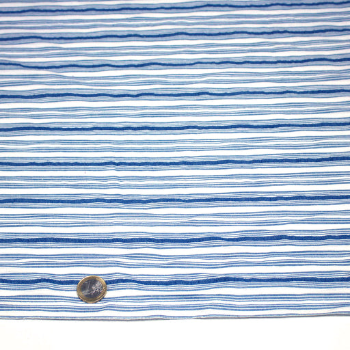 Tissu Seersucker coton rayures bleues et blanches - tissuspipi.com