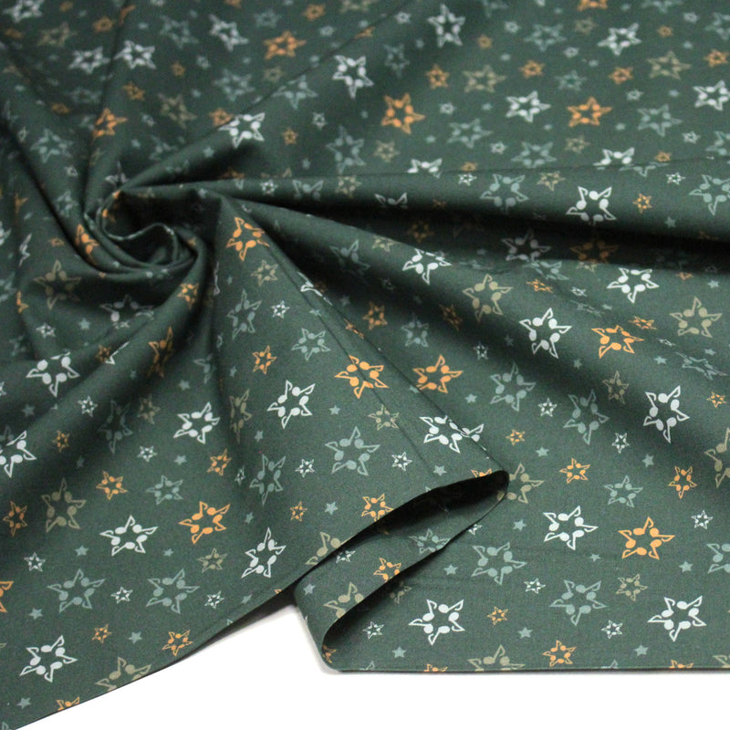 Tissu cotonnade vert aux notes de musique en étoiles - STANDARD 100 OEKO - TEX - tissuspipi.com