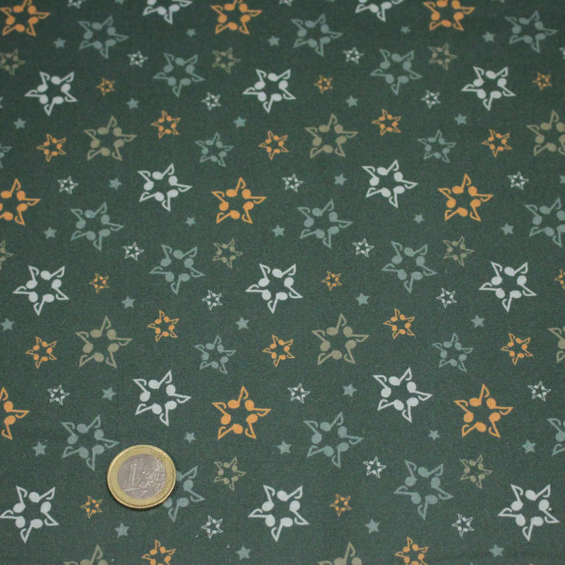 Tissu cotonnade vert aux notes de musique en étoiles - STANDARD 100 OEKO - TEX - tissuspipi.com