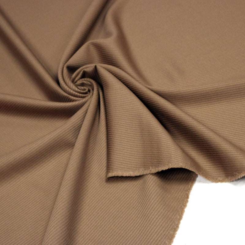 Tissu lainage sergé, fines rayures camel uni - Fabrication italienne - tissuspipi.com