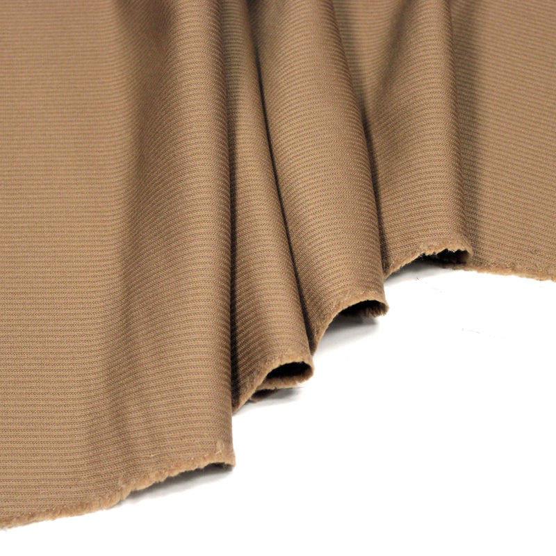Tissu lainage sergé, fines rayures camel uni - Fabrication italienne