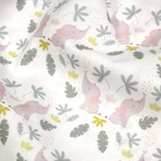 Tissu cotonnade enfant blanc aux éléphants & feuilles tropicales - STANDARD 100 OEKO - TEX - tissuspipi.com