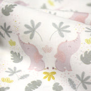 Tissu cotonnade enfant blanc aux éléphants & feuilles tropicales - STANDARD 100 OEKO - TEX - tissuspipi.com