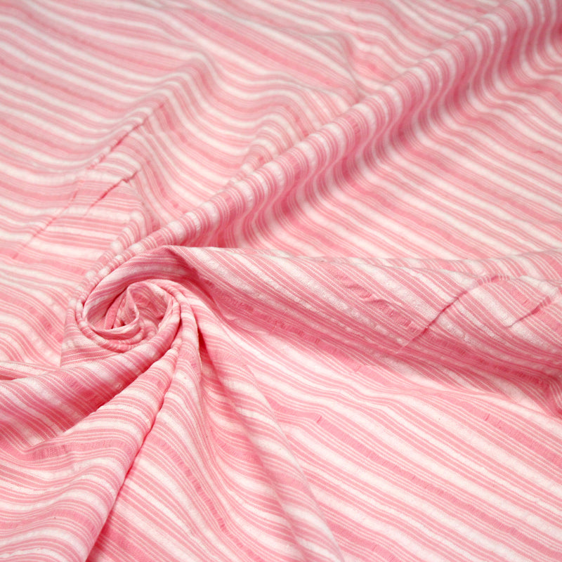 Tissu coton seersucker rayures roses et blanches - tissuspipi.com