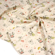Tissu cotonnade écru, Koalas pandas et ukuleles - STANDARD 100 OEKO - TEX - tissuspipi.com