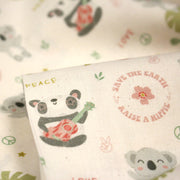 Tissu cotonnade écru, Koalas pandas et ukuleles - STANDARD 100 OEKO - TEX - tissuspipi.com