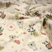Tissu cotonnade écru, Koalas pandas et ukuleles - STANDARD 100 OEKO - TEX - tissuspipi.com