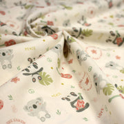 Tissu cotonnade écru, Koalas pandas et ukuleles - STANDARD 100 OEKO - TEX - tissuspipi.com