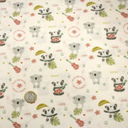 Tissu cotonnade écru, Koalas pandas et ukuleles - STANDARD 100 OEKO - TEX - tissuspipi.com