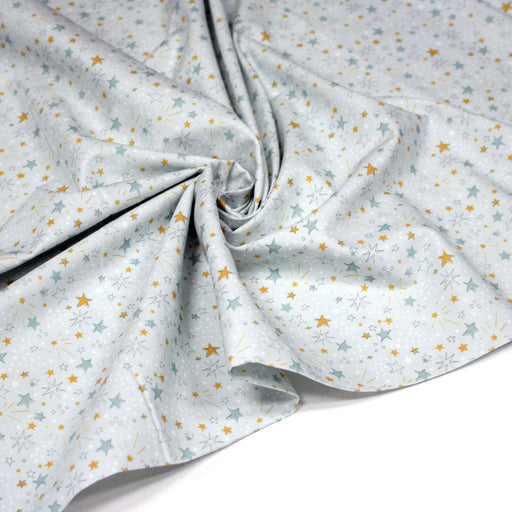 Tissu cotonnade bleu ciel aux étoiles bleues et jaunes - STANDARD 100 OEKO - TEX - tissuspipi.com