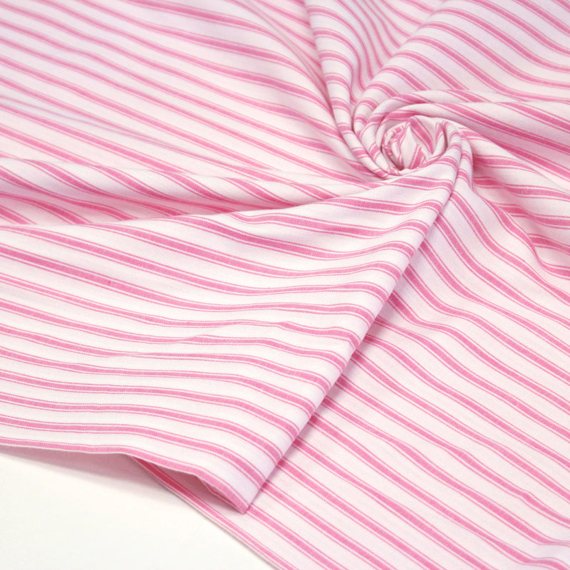 Tissu cotonnade rayée : blanc & rayures roses - tissuspipi.com