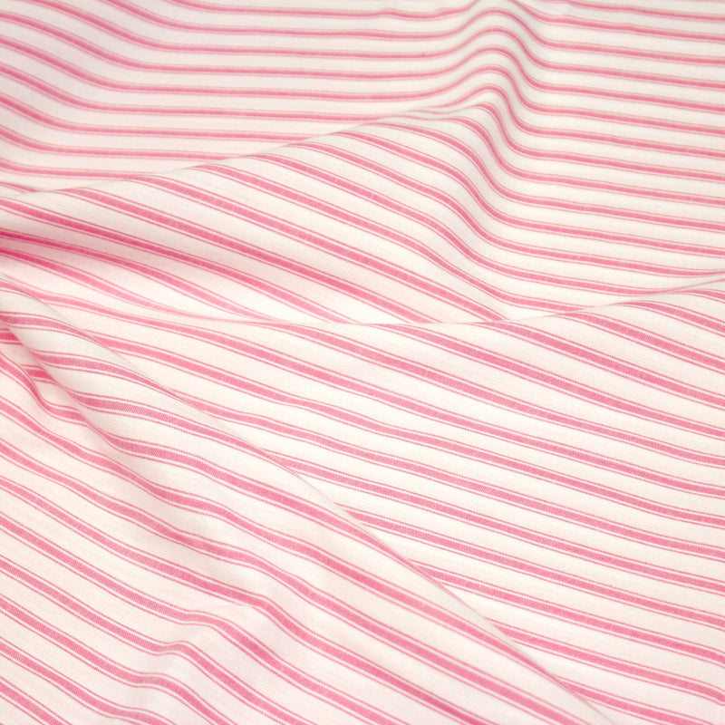 Tissu cotonnade rayée : blanc & rayures roses - tissuspipi.com