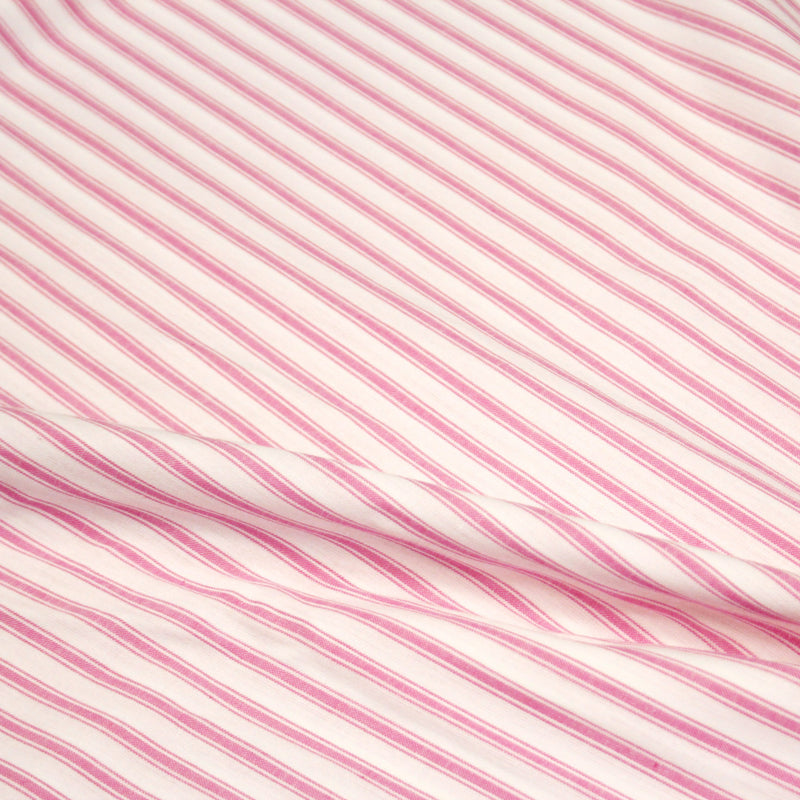 Tissu cotonnade rayée : blanc & rayures roses - tissuspipi.com