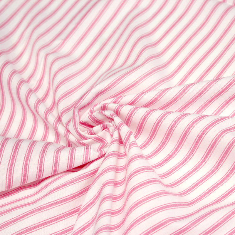 Tissu cotonnade rayée : blanc & rayures roses - tissuspipi.com