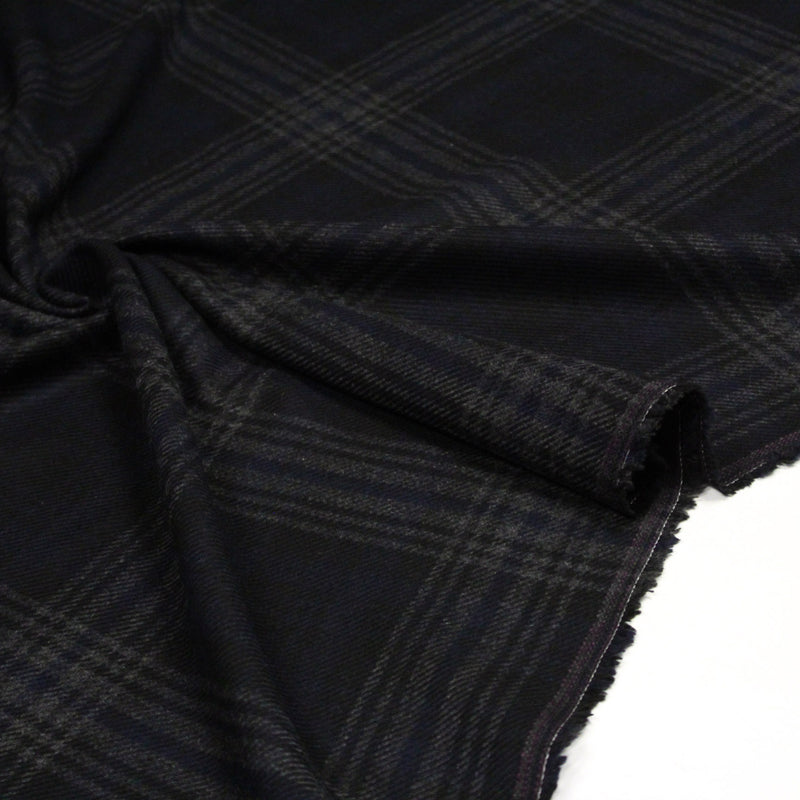 Tissu lainage tartan carreaux noir bleu nuit et gris anthracite - Fabrication italienne - tissuspipi.com