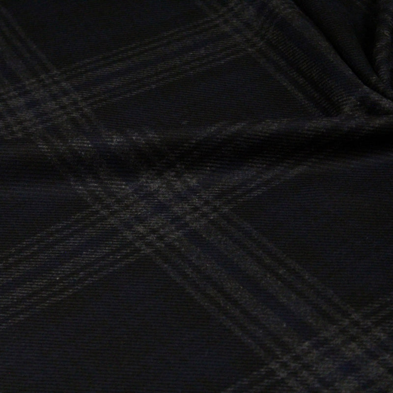 Tissu lainage tartan carreaux noir bleu nuit et gris anthracite - Fabrication italienne - tissuspipi.com