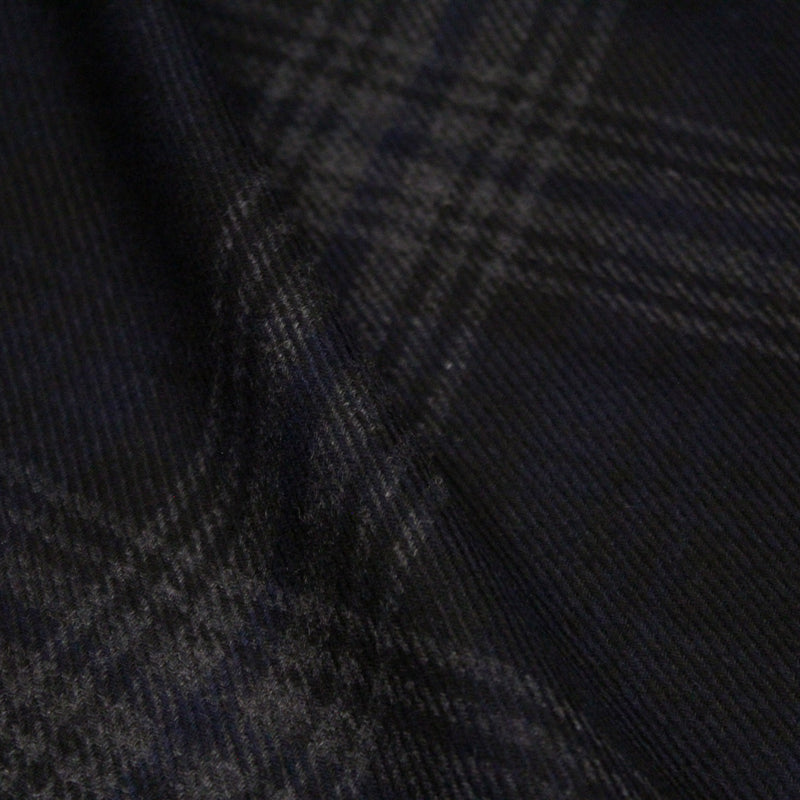 Tissu lainage tartan carreaux noir bleu nuit et gris anthracite - Fabrication italienne - tissuspipi.com