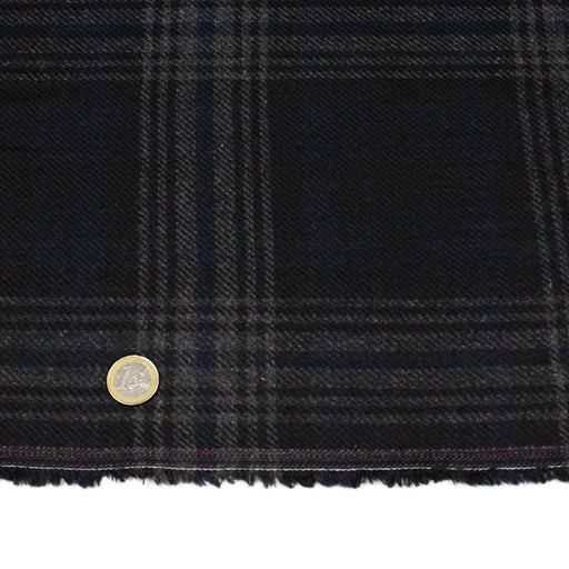 Tissu lainage tartan carreaux noir bleu nuit et gris anthracite - Fabrication italienne - tissuspipi.com