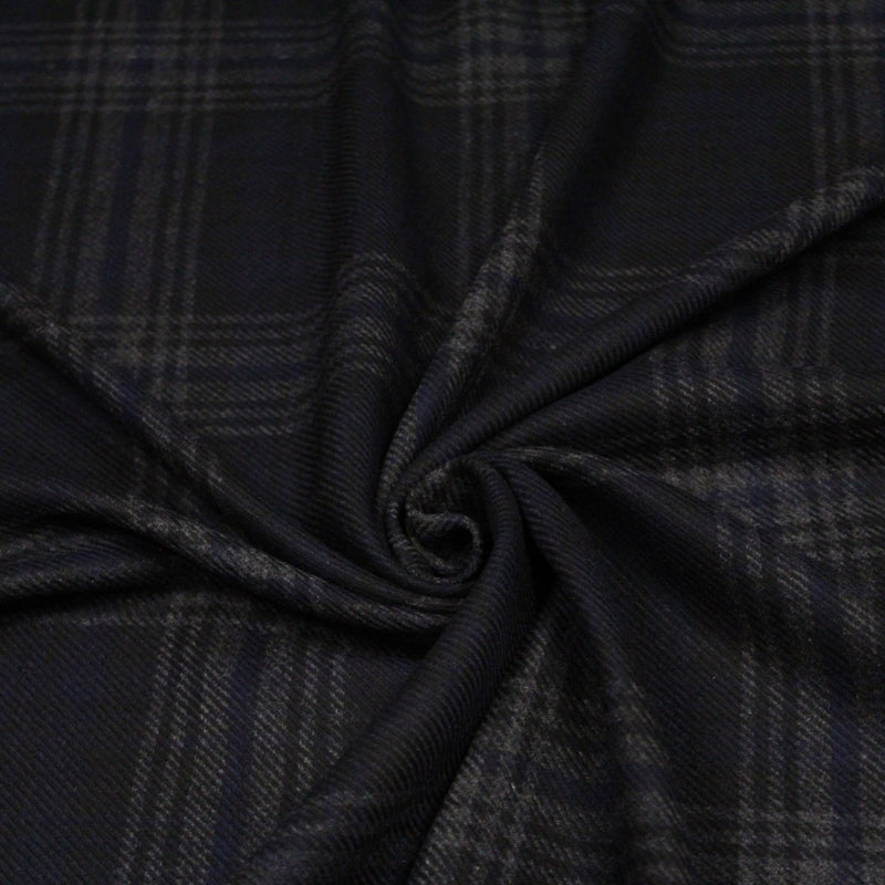 Tissu lainage tartan carreaux noir bleu nuit et gris anthracite - Fabrication italienne - tissuspipi.com