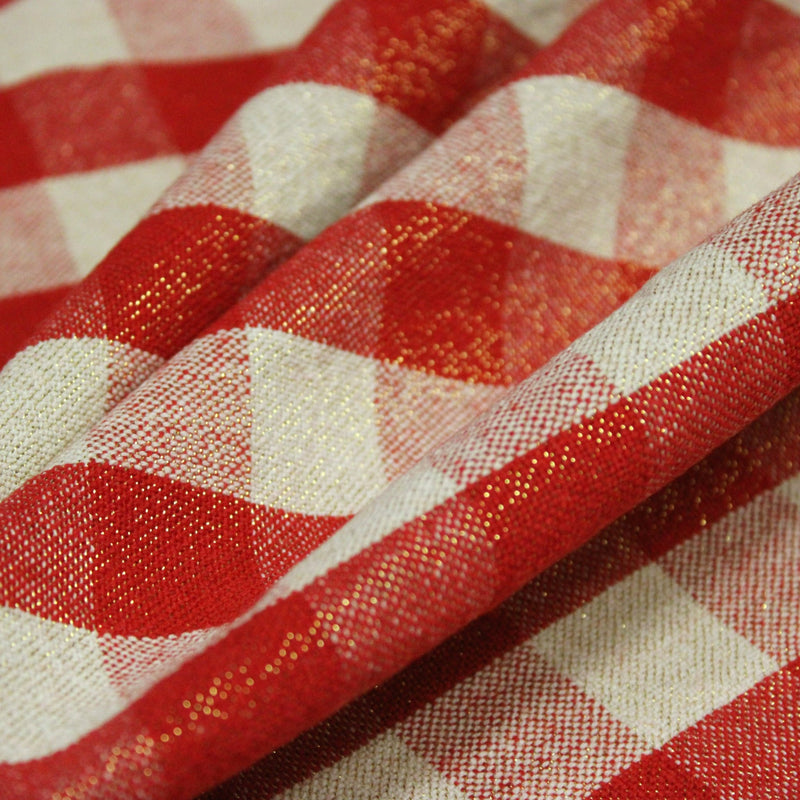 Tissu coton VICHY LUREX grands carreaux 25mm : rouge doré ou kaki doré ! - tissuspipi.com