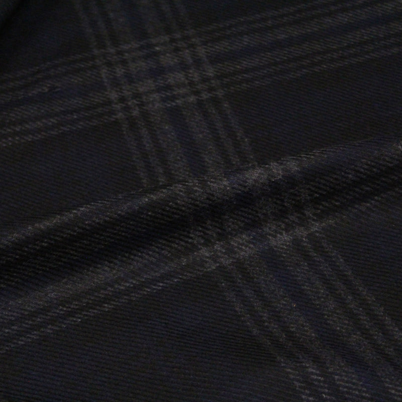Tissu lainage tartan carreaux noir bleu nuit et gris anthracite - Fabrication italienne - tissuspipi.com
