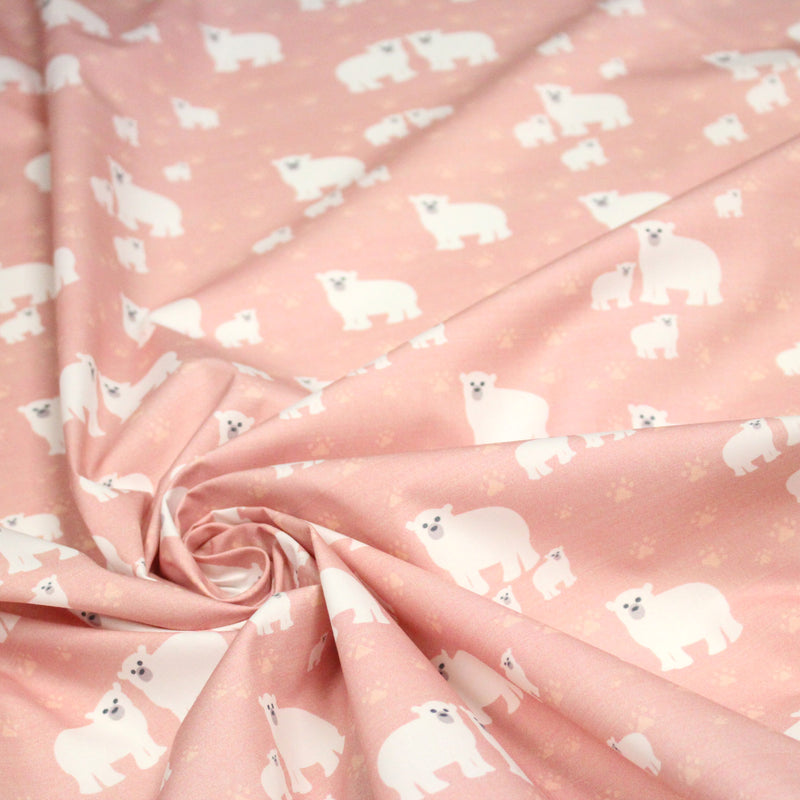 Tissu cotonnade LES OURS BLANCS, rose aux ours blancs - tissuspipi.com
