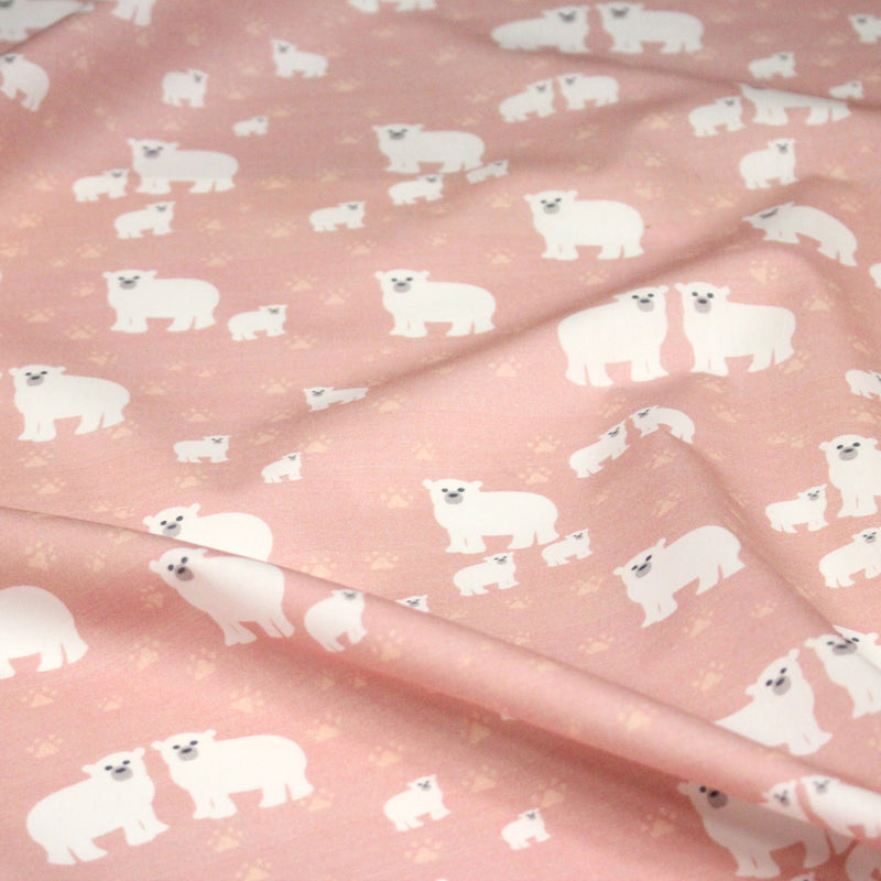 Tissu cotonnade LES OURS BLANCS, rose aux ours blancs - tissuspipi.com