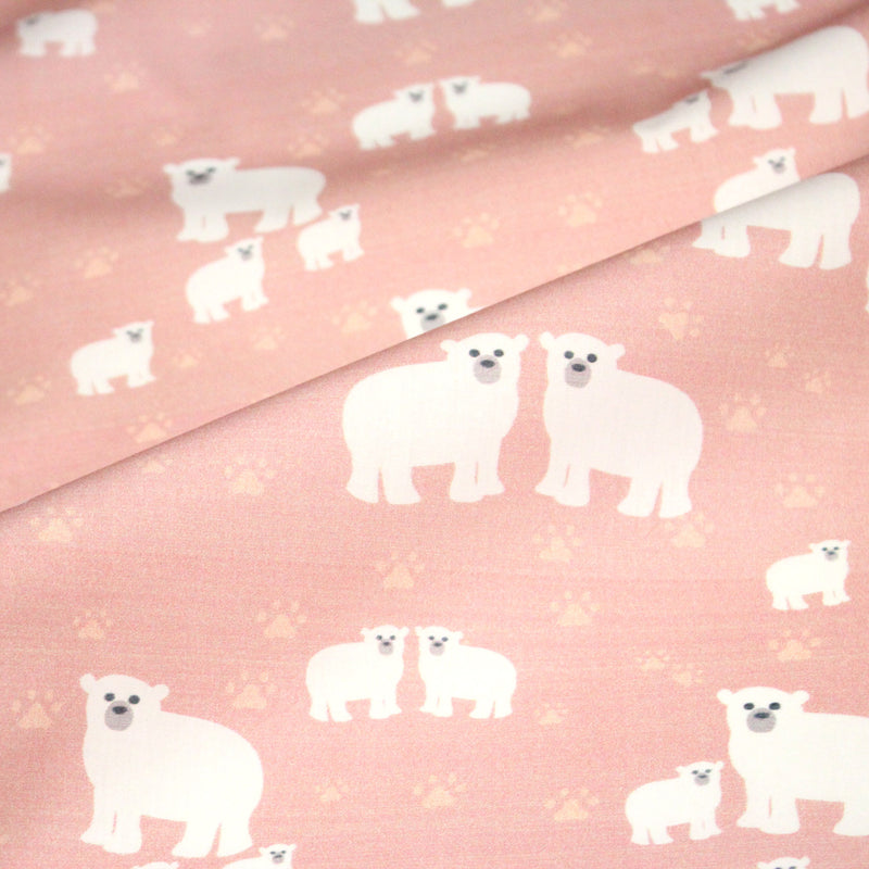 Tissu cotonnade LES OURS BLANCS, rose aux ours blancs - tissuspipi.com