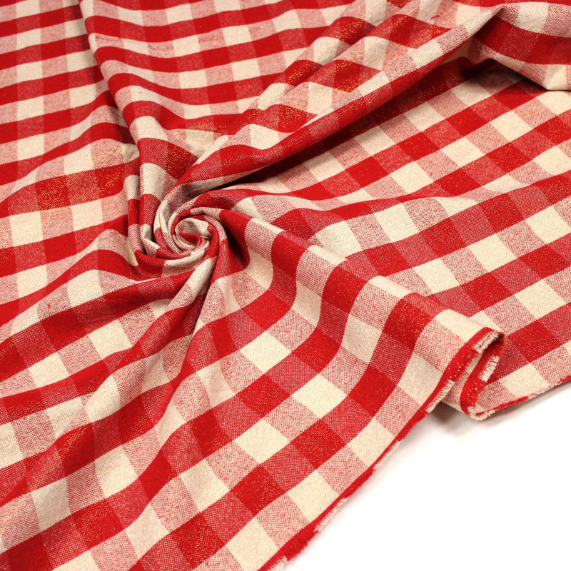Tissu coton VICHY LUREX grands carreaux 25mm : rouge doré ou kaki doré ! - tissuspipi.com