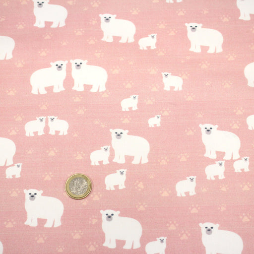 Tissu cotonnade LES OURS BLANCS, rose aux ours blancs - tissuspipi.com