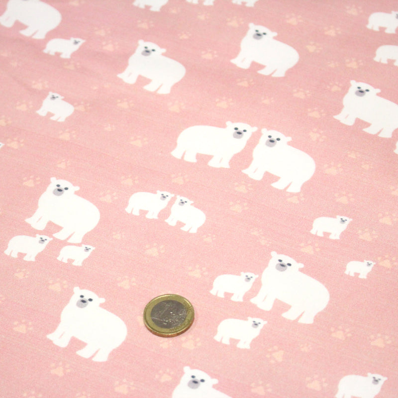 Tissu cotonnade LES OURS BLANCS, rose aux ours blancs - tissuspipi.com