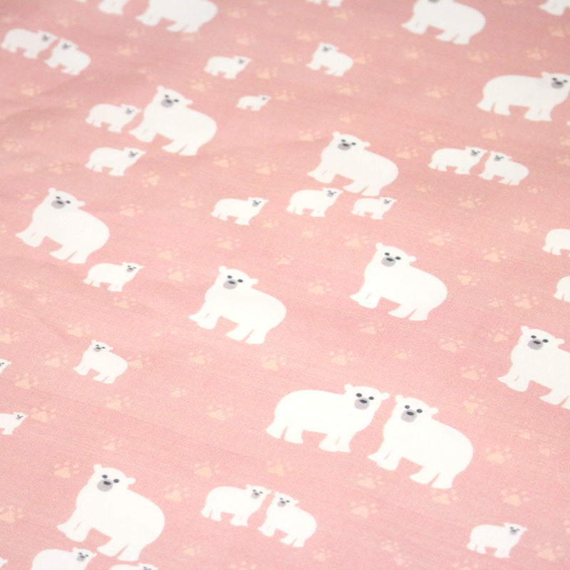 Tissu cotonnade LES OURS BLANCS, rose aux ours blancs - tissuspipi.com
