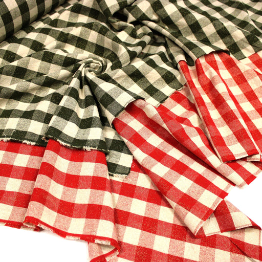 Tissu coton VICHY LUREX grands carreaux 25mm : rouge doré ou kaki doré ! - tissuspipi.com