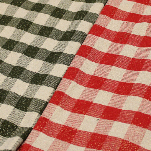 Tissu coton VICHY LUREX grands carreaux 25mm : rouge doré ou kaki doré ! - tissuspipi.com