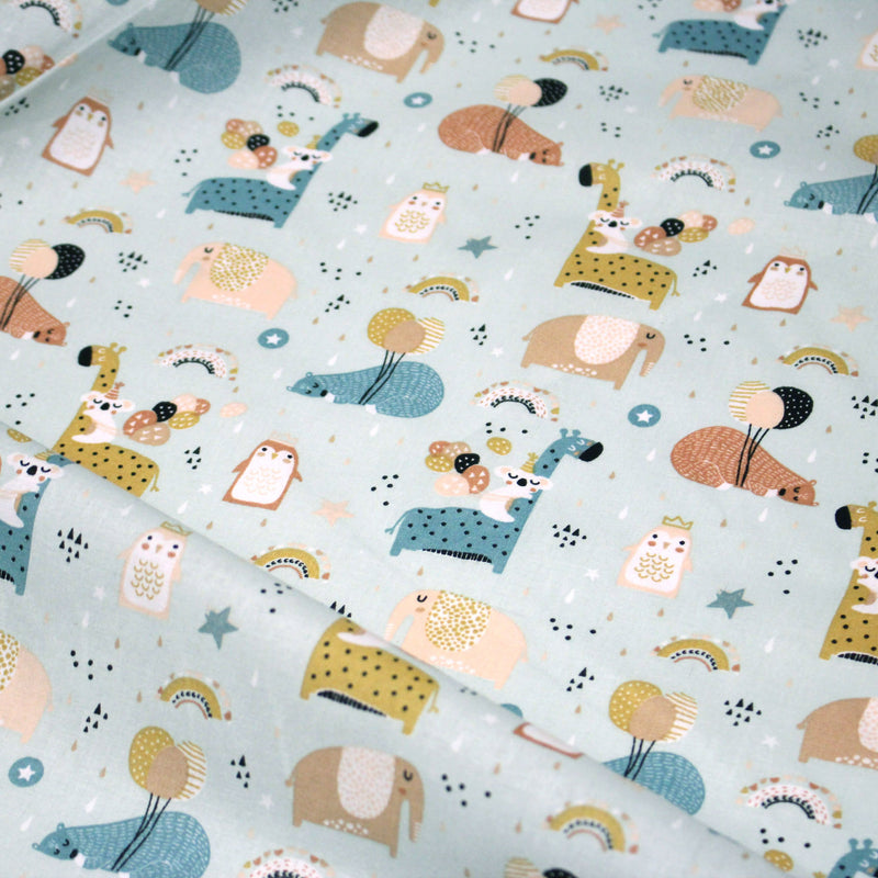 Tissu cotonnade enfant, ours & baudruches, tons bleus - OEKO - TEX STANDARD 100 - tissuspipi.com