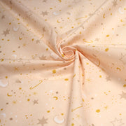 Tissu cotonnade enfant, LA VOIE LACTEE, les étoiles et la lune, tons corail - OEKO - TEX STANDARD 100 - tissuspipi.com