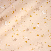 Tissu cotonnade enfant, LA VOIE LACTEE, les étoiles et la lune, tons corail - OEKO - TEX STANDARD 100 - tissuspipi.com