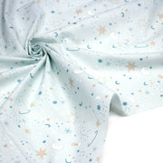 Tissu cotonnade enfant, LA VOIE LACTEE, les étoiles et la lune, tons bleus - OEKO - TEX STANDARD 100 - tissuspipi.com