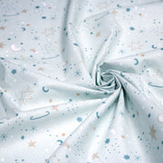 Tissu cotonnade enfant, LA VOIE LACTEE, les étoiles et la lune, tons bleus - OEKO - TEX STANDARD 100 - tissuspipi.com