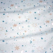 Tissu cotonnade enfant, LA VOIE LACTEE, les étoiles et la lune, tons bleus - OEKO - TEX STANDARD 100 - tissuspipi.com