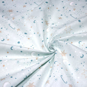 Tissu cotonnade enfant, LA VOIE LACTEE, les étoiles et la lune, tons bleus - OEKO - TEX STANDARD 100 - tissuspipi.com