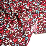 Tissu cotonnade – LOVE LOVE KITCHEN – cuisine illustrée, tons rose fuchsia & bleus - tissuspipi.com