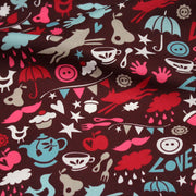 Tissu cotonnade – LOVE LOVE KITCHEN – cuisine illustrée, tons rose fuchsia & bleus - tissuspipi.com