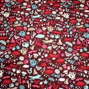 Tissu cotonnade – LOVE LOVE KITCHEN – cuisine illustrée, tons rose fuchsia & bleus - tissuspipi.com