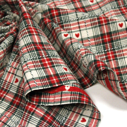 Tissu coton épais COEUR DES ALPES : carreaux traditionnels de chalet & petits cœurs tissés – 2 coloris disponibles - tissuspipi.com