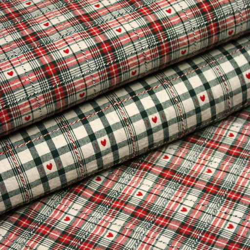 Tissu coton épais COEUR DES ALPES : carreaux traditionnels de chalet & petits cœurs tissés – 2 coloris disponibles - tissuspipi.com