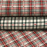 Tissu coton épais COEUR DES ALPES : carreaux traditionnels de chalet & petits cœurs tissés – 2 coloris disponibles - tissuspipi.com