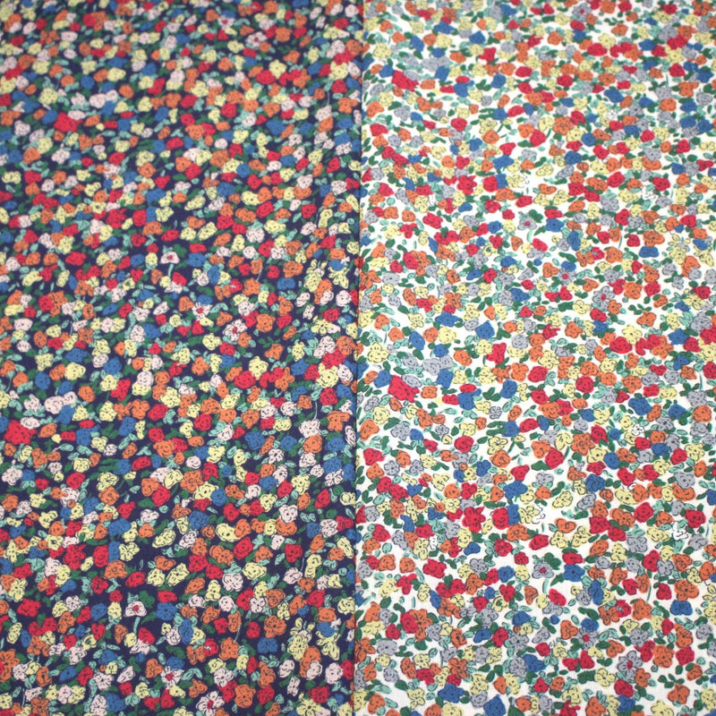 Tissu cotonnade fleurie ZELIE, fines fleurs & fond bleu ou blanc - OEKO - TEX - tissuspipi.com