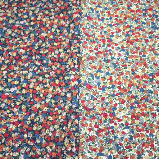 Tissu cotonnade fleurie ZELIE, fines fleurs & fond bleu ou blanc - OEKO - TEX - tissuspipi.com